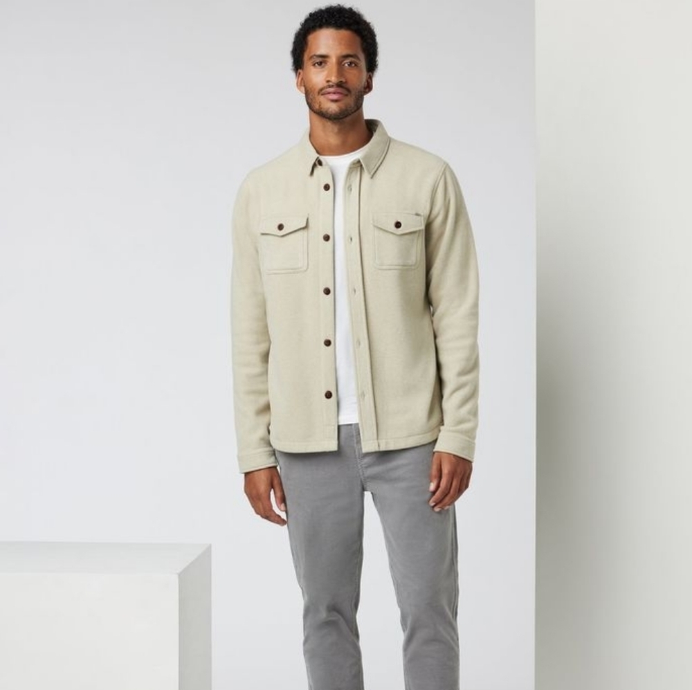 Men's Cream Button-Front Shacket Jacket